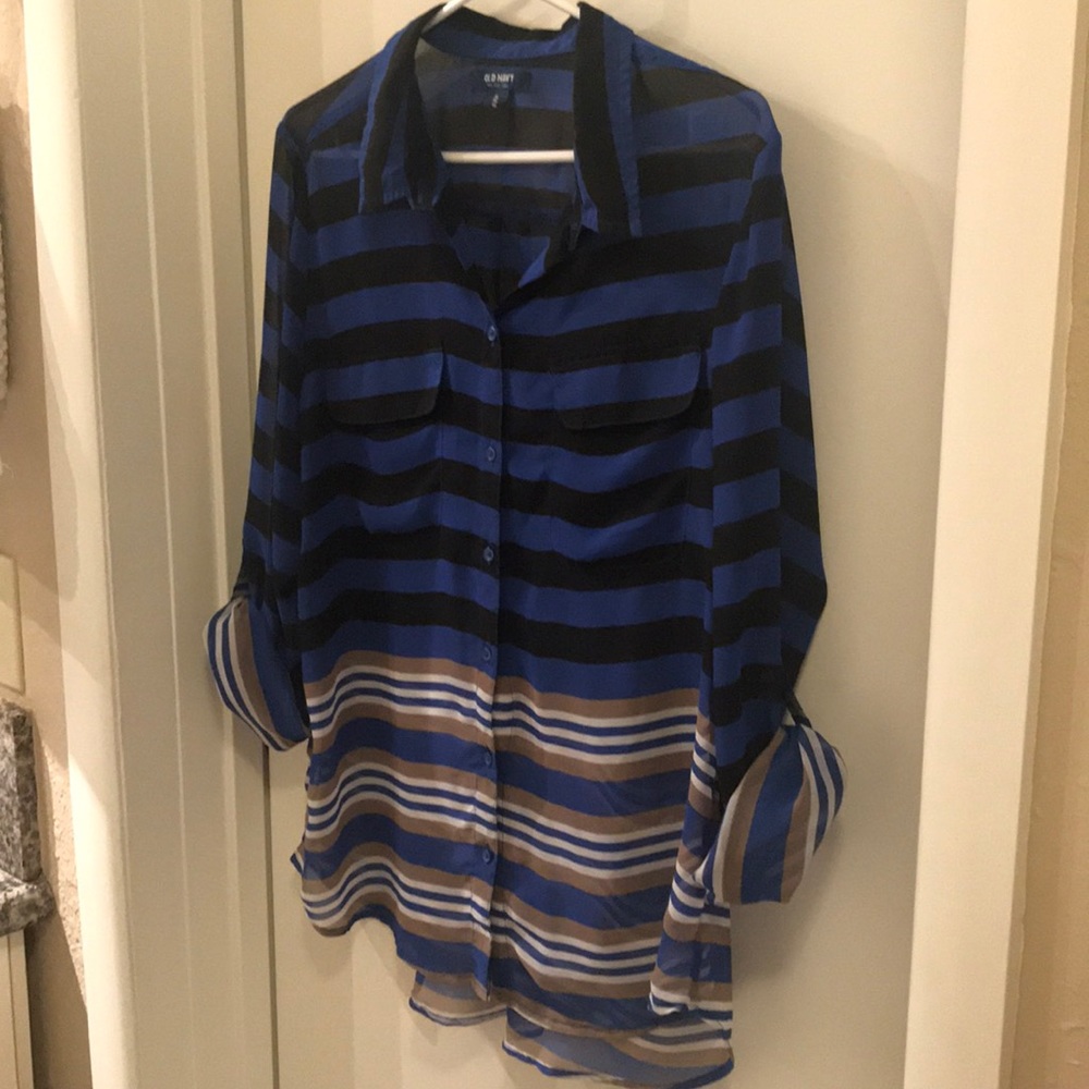 Sheer blue striped blouse